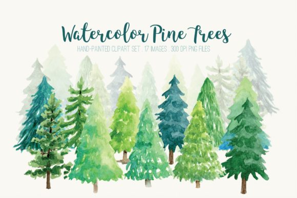 Download Watercolor Pine Trees Clip Art - Pine trees Collection