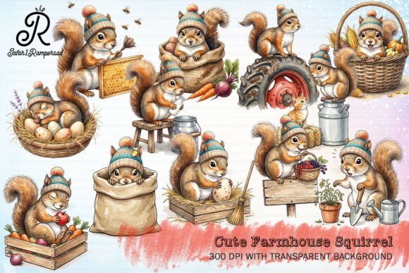Download Cute Farmhouse Squirrel Clipart - Farm Collection