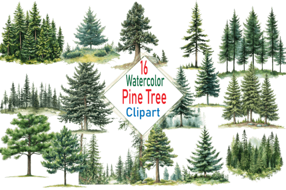 Download Watercolor Pine Trees Clipart PNG Bundle - Pine trees Collection